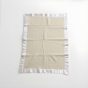 Vintage Faribo Wool Baby Blanket 35x45 Satin Trim Cream Ivory Woven USA